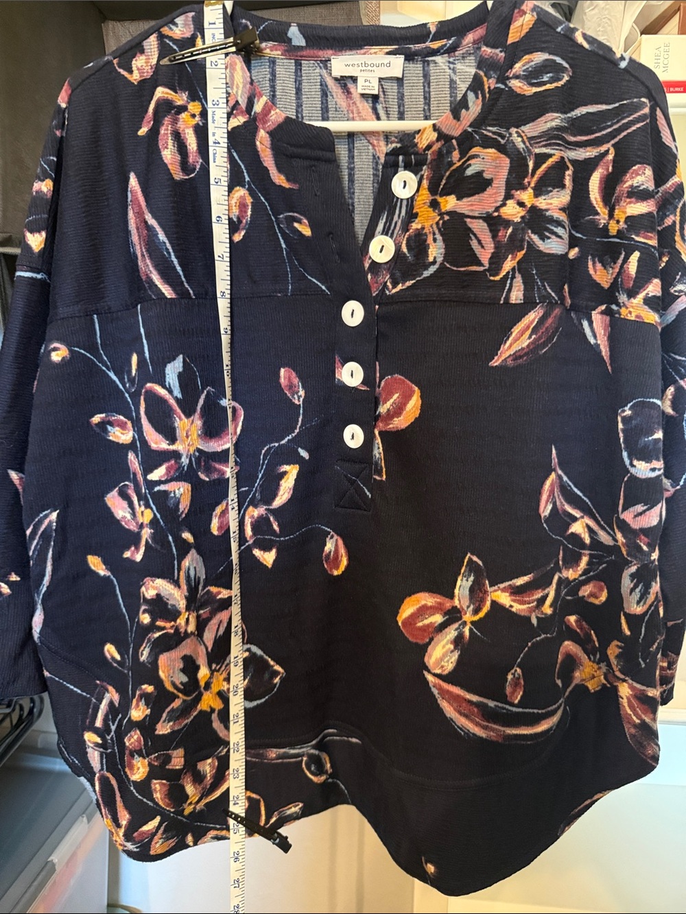 Westbound Navy Floral Button-Up Henley Top